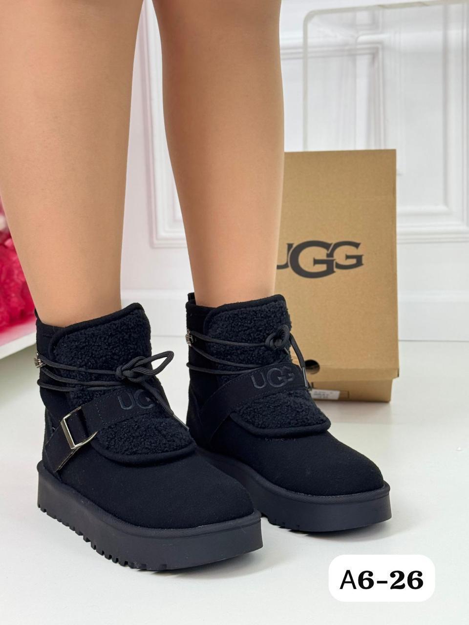 Ботинки женские зимние UGG эко замша черные A6-26