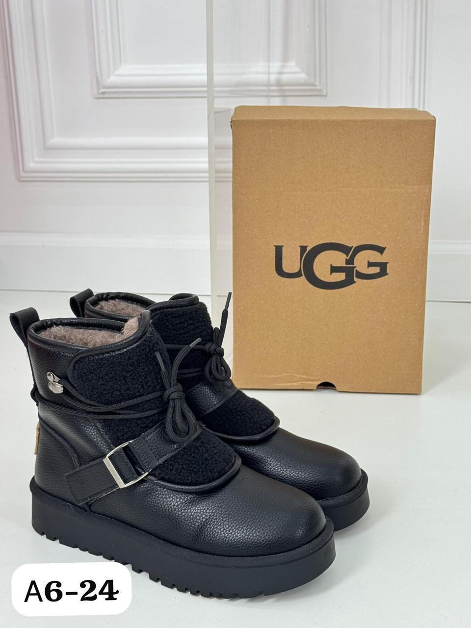 Ботинки женские зимние UGG экокожа черные A6-24