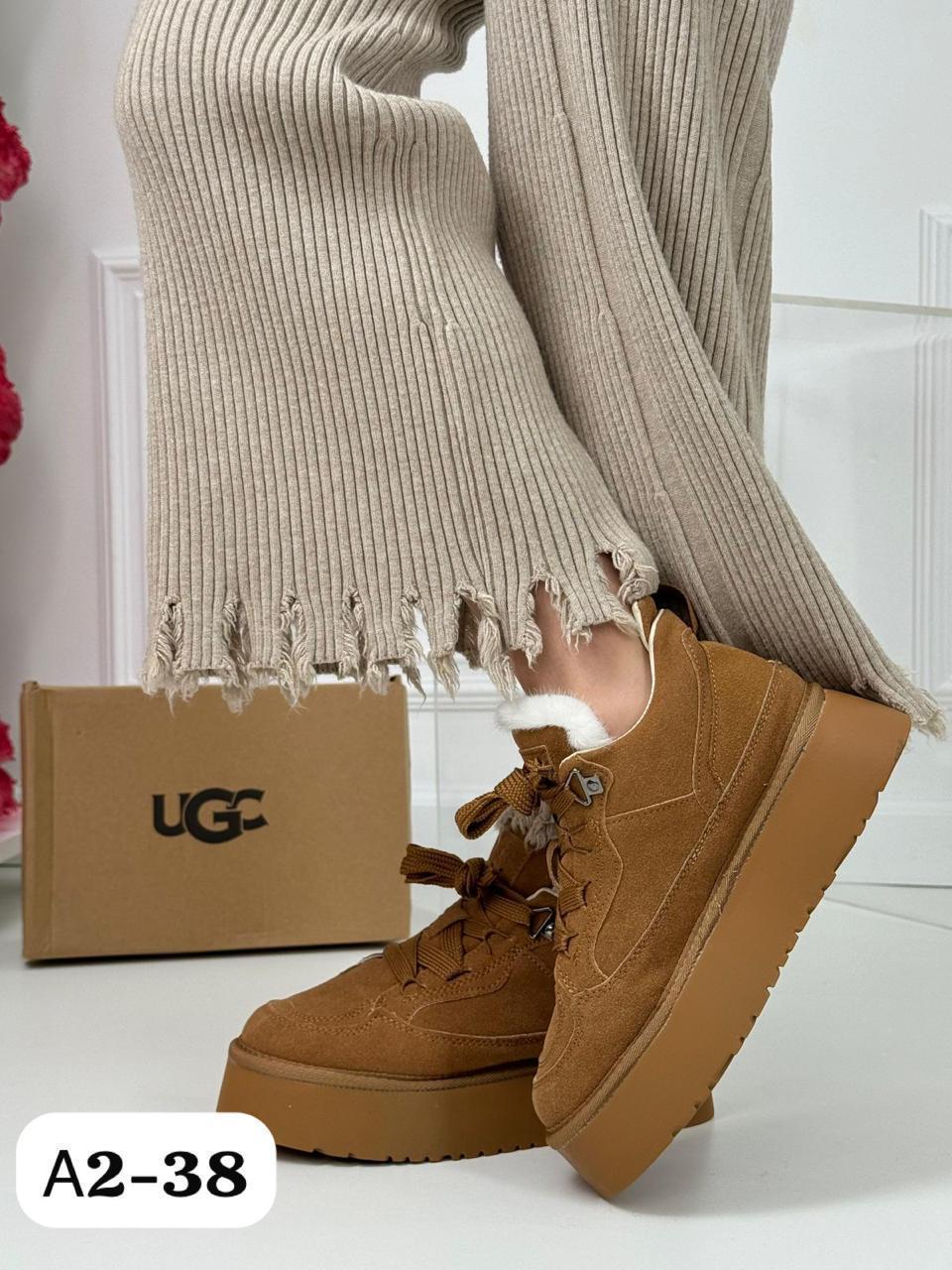 Ботинки женские зимние UGG эко замша шоколадные A2-38