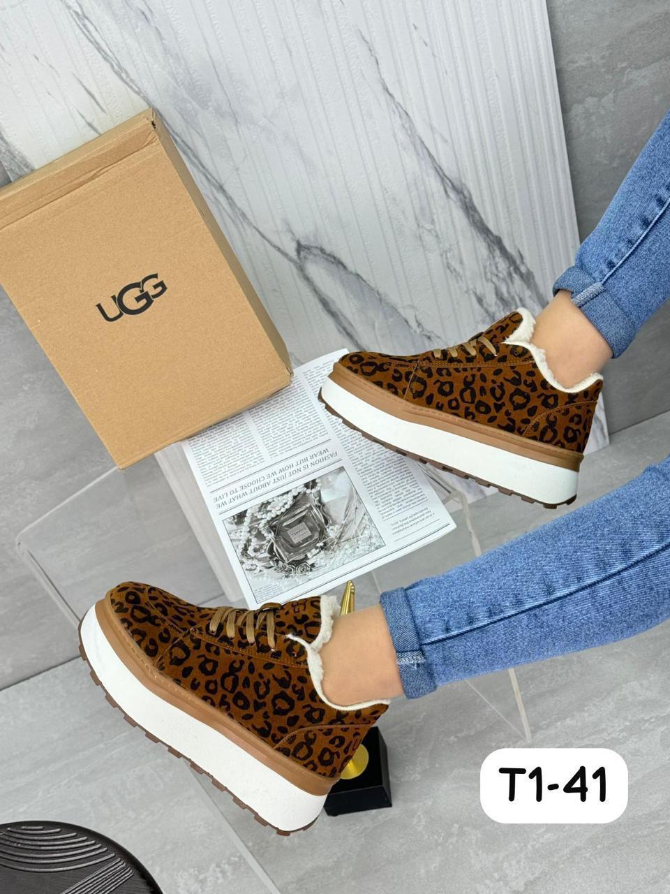 Кроссовки женские зимние UGG эко замша леопардовые T1-41