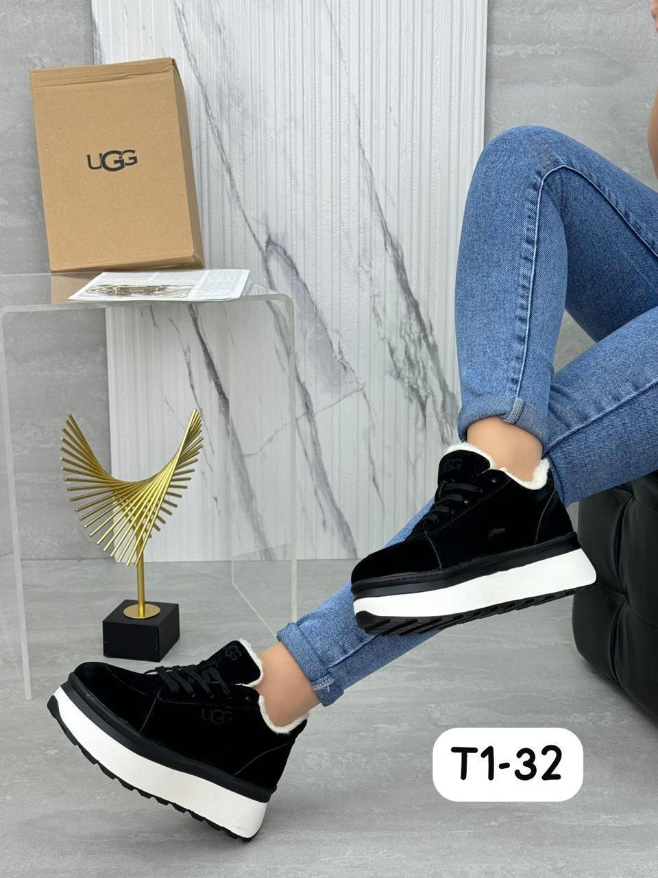 Кроссовки женские зимние UGG эко замша черные T1-32