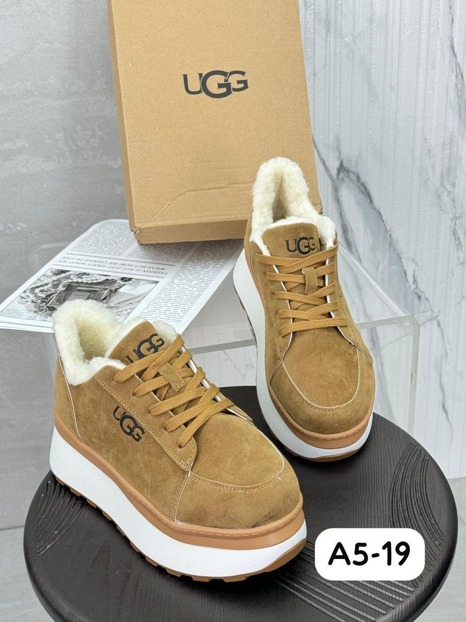 Кроссовки женские зимние UGG эко замша коричневые T5-19